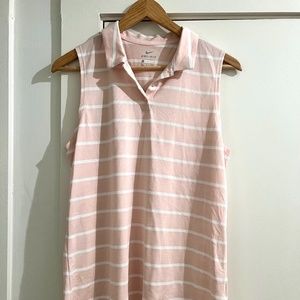 Nike Golf Dri Fit Pink Stripped Sleeveless Polo Large